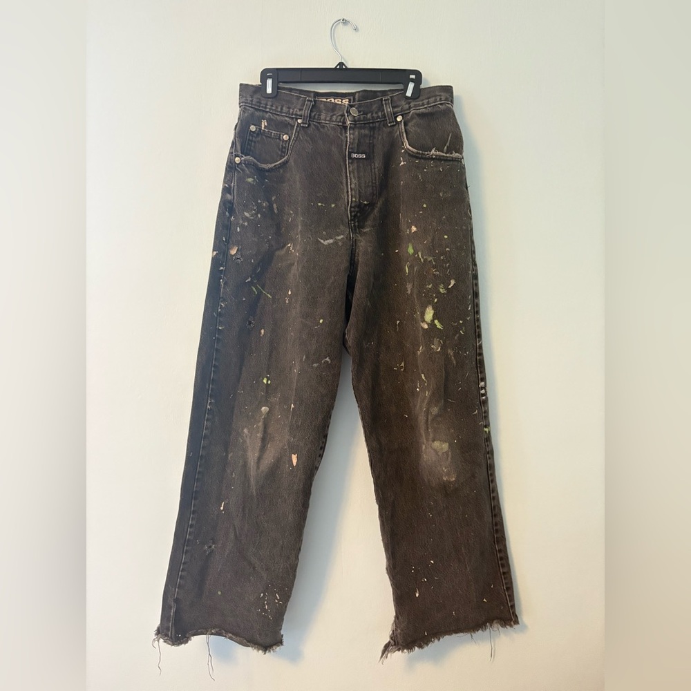 Vintage Hugo Boss Washed Black Paint-Splattered Jeans
